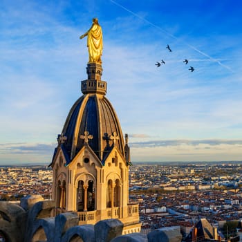 Sunset in Lyon Basilica Fourviere, France