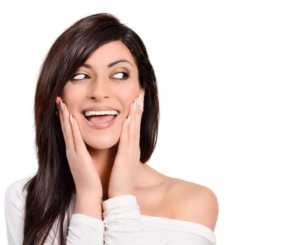 Portrait of a beautiful caucasian woman on a white background