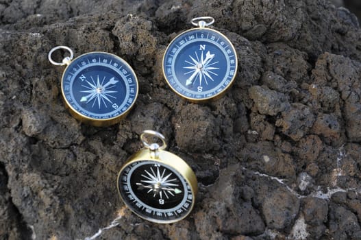 Orientation Concept - Analogic Compass Abandoned on the Rocks