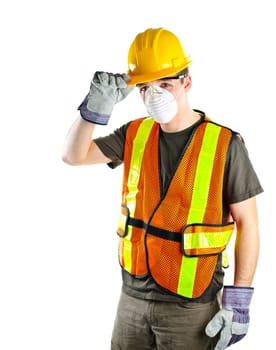 Male construction worker wearing safety protective gear
