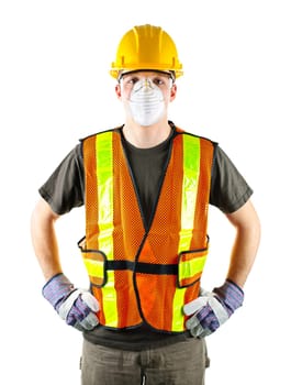 Male construction worker wearing safety protective gear