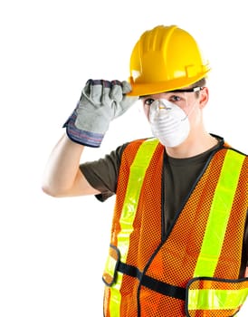 Male construction worker wearing safety protective gear