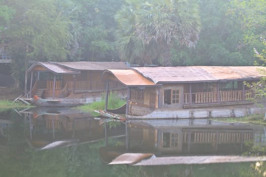 boat sinking in the lake at Thailand