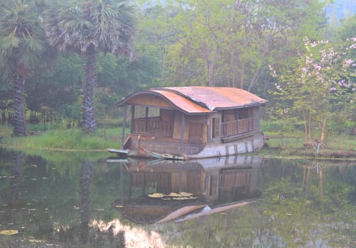 boat sinking in the lake at Thailand