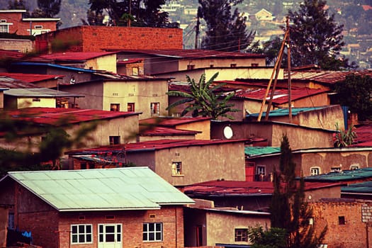 Colorful hillside homes in Kigali, Rwanda