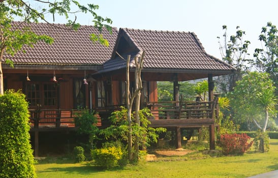 wooden house and garden architecture design, Thailand