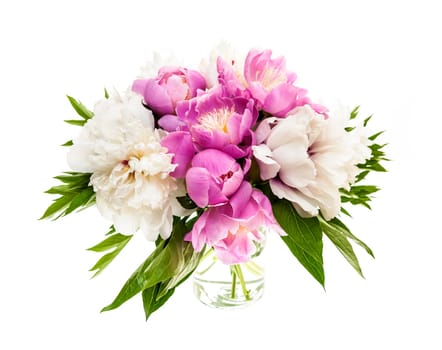 Bouquet of fresh peony flowers isolated on white background