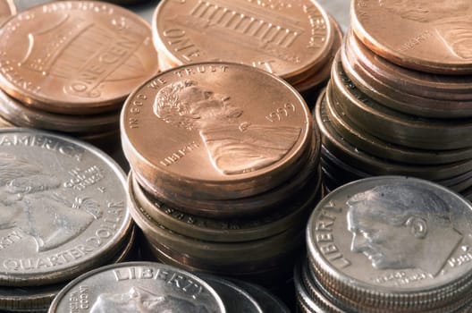 A lot of North America coins. Concept of business and finance.