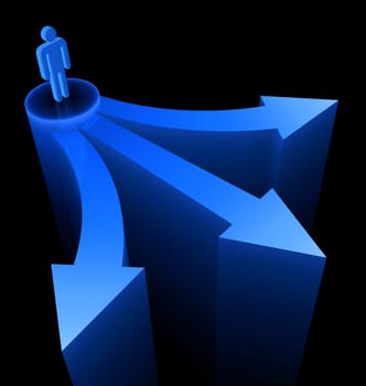 Concept of a person with three paths to choose.