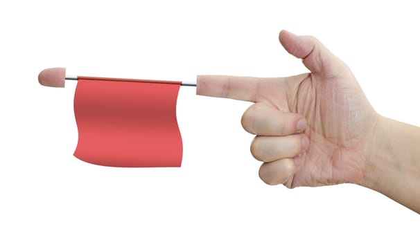 Playing with the gun hand. Your text on the red flag.
