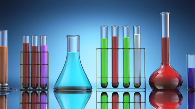 Test tubes with colored liquid inside.