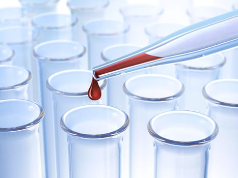 Filling a test tube with red liquid.