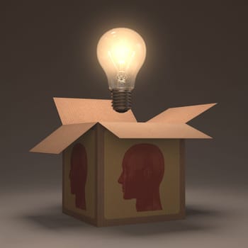 The lamp out of the box. Concept of open your mind.