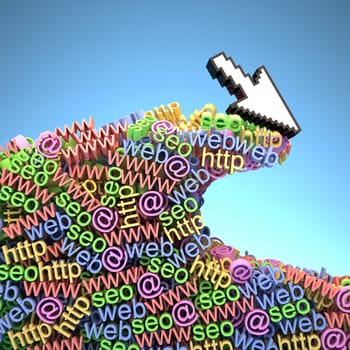 Cursor on the wave of the Internet. Concept of web browsing.