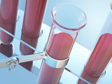 Test tube with red liquid inside.