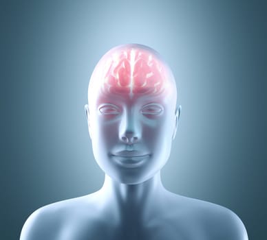 Hot brain in a cold body. Concept of technology, cyborg, brainstorm and intelligence