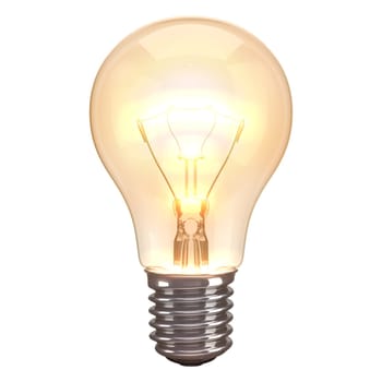 Incandescent lamp burning on a white background.