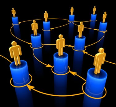 People interconnected on the concept of team, union and communication.