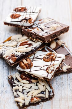 Assorted chocolate caramel bark pieces for sweet dessert
