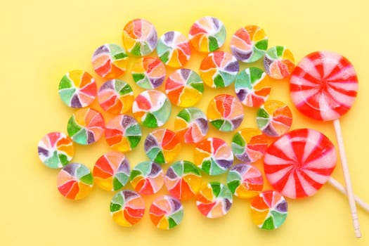 japanese traditional colorful candies on yellow background