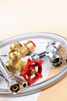 Plumbing valves hoses and assorted parts with estimate sheet