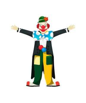 Open arms clown, isolated over white