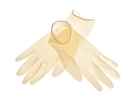 Pair of thin latex medical gloves isolated on white background