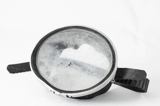 Old Vintage Dirty Diving Mask on a White Background