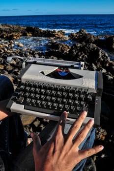 Old Ancient Vintage black and white Travel Typewriter