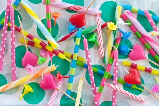 Colorful candles to decorate a birthday cake