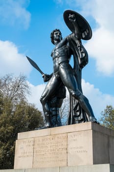 Statue of Achilles in Hyde Park, London, UK, dedicated to the Duke of Wellington and forget with the bronze from captured cannons in campaigns.