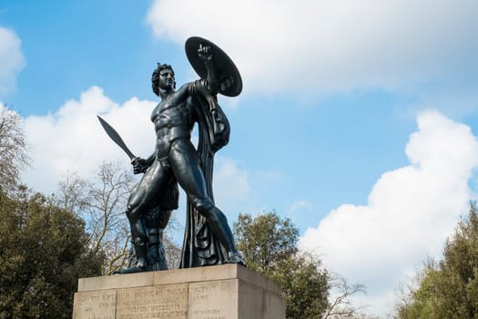 Statue of Achilles in Hyde Park, London, UK, dedicated to the Duke of Wellington and forget with the bronze from captured cannons in campaigns.