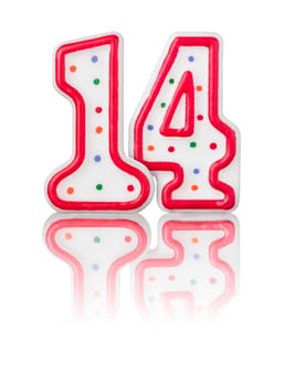 Red number 14 with reflection