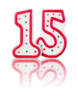 Red number 15 with reflection
