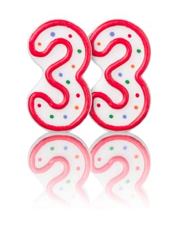 Red number 33 with reflection