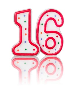 Red number 16 with reflection