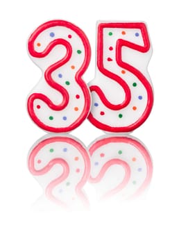 Red number 35 with reflection