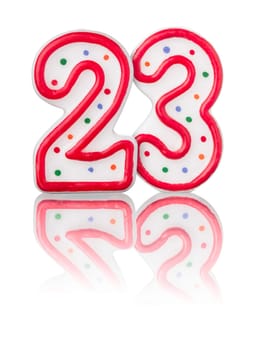 Red number 23 with reflection