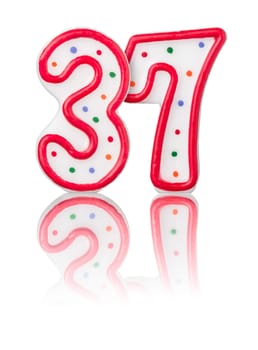 Red number 37 with reflection