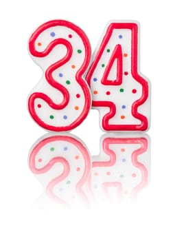 Red number 34 with reflection