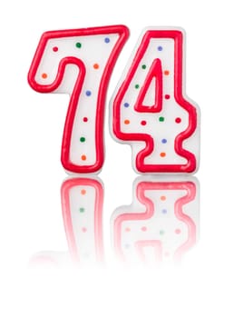 Red number 74 with reflection