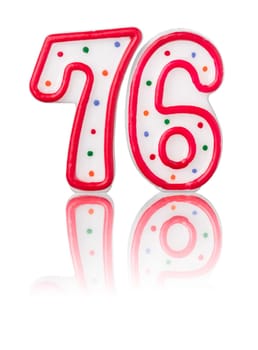 Red number 76 with reflection