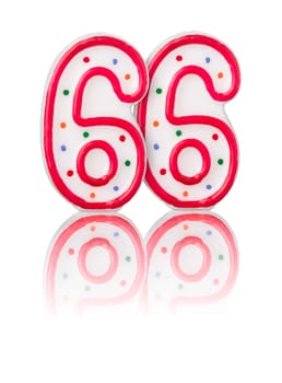 Red number 66 with reflection