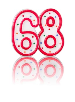 Red number 68 with reflection