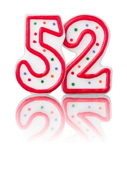 Red number 52 with reflection