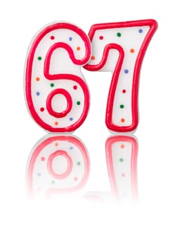 Red number 67 with reflection