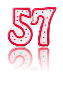 Red number 57 with reflection