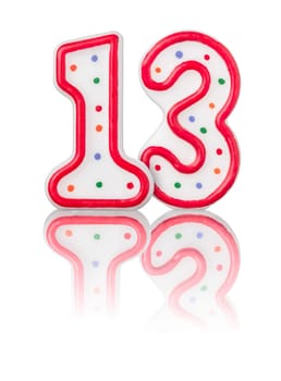 Red number 13 with reflection