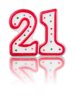 Red number 21 with reflection