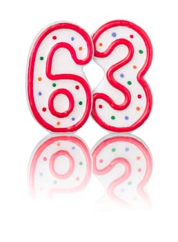 Red number 63 with reflection